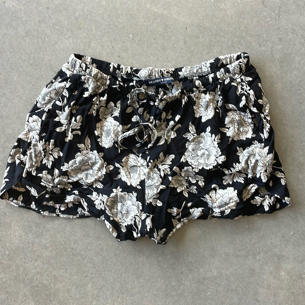 Brandy Melville Eve Black Floral Drawstring Shorts One Size